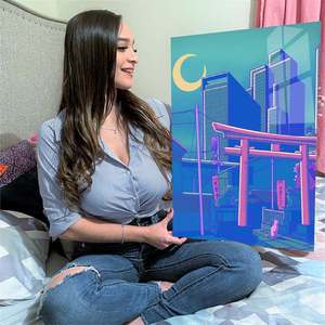 <span class=keywords><strong>Bleu</strong></span> Style japonais Architecture néon Anime mur Art moderne néon peinture acrylique mur Art Decorwith éclairage - Product Image 4