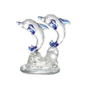 水晶玻璃海豚雕像收藏品海洋动物雕塑雕像家居书桌装饰摆件
