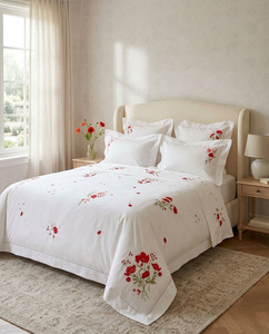 Parures de lit en coton 100% personnalisées en gros, avec broderie de roses, pour la maison, l'hôtel et les mariages - Product Image 2
