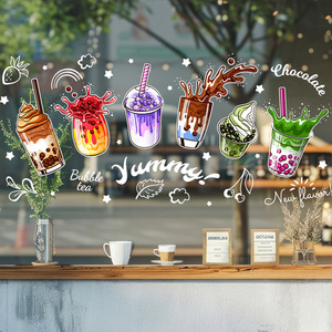 <span class=keywords><strong>Adesivi</strong></span> Statici in PVC Senza Colla a Tema Caffè e Dessert Dipinti a Mano da Yanxi Factory <span class=keywords><strong>per</strong></span> Vetrine di Caffetterie, Panetterie, Negozi e Case - Product Image 2