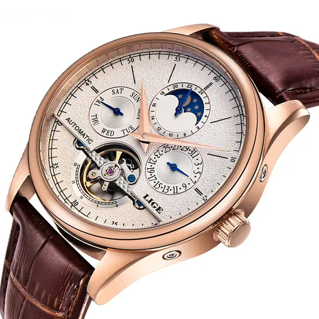 Mens Watches Automatic Mechanical Watch Clock Leather Casual Business Watches Men Latest Alloy Round Analog 14mm