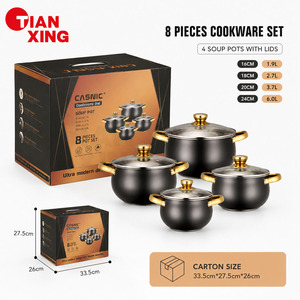 Set di Pentole TIANXING in Acciaio Inox 8 Pezzi con Manici Dorati, Pentole per Zuppe e Casseruole Nere, Set per Cottura a Induzione - Product Image 2