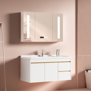 Apartment Home Use Modern White Design Basin Bathroom Cabinet Vanity Plywood with Copper Drainer - Product Image 5
