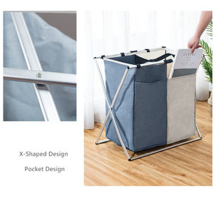 1pc Retail Quality X-Shape Foldable <strong>Hamper</strong> Three Grid Home Laundry <strong>Storage</strong> Bag with Lid Good for Dirty Laundry - Product Image 6