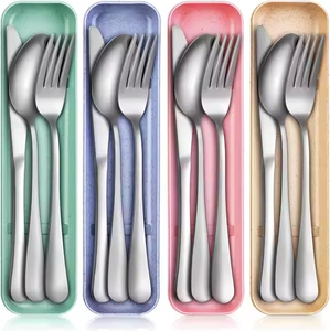 <b>Camping</b> Stainless Steel Cutlery Set Eco-Friendly Classic Design Spoon Fork with Wheat <b>Box</b> for Back School - Product Image 5