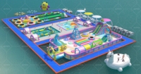Grand parc aquatique gonflable avec des défis multi-activités et une zone d'activités pour enfants, idéal pour les stations balnéaires lacustres et les loisirs en plein air