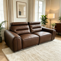 Canapé d'angle moderne et minimaliste en cuir véritable crème avec appui-tête réglable et coussin de dossier ergonomique segmenté - Marque Arleather