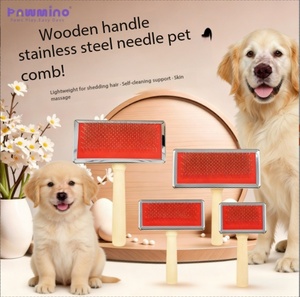 Peigne de toilettage Pawmino pour animaux de compagnie, aiguilles en acier inoxydable, manche en bois, brosse pour l'entretien des poils doux des chiens - Product Image 3