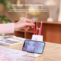 Chargeur de bureau sans fil multifonction 15W porte-stylo en direct rapide boîte de papeterie PC pour cours en ligne à distance