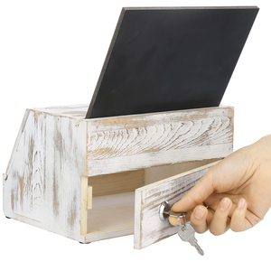 Boîte à embouts en bois personnalisée avec fenêtres transparentes Boîte de donation avec serrure et écriture Boîte de collecte tableau noir - Product Image 6