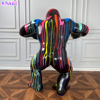 Statue de gorille de 120 cm de haut Objet Déco en résine de fibre de verre XXL Gorille d'extérieur Noir Poubelle