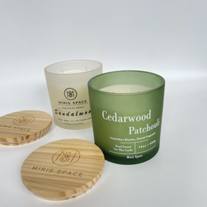 Bougies parfumées de luxe multi-mèches <span class=keywords><strong>grossiste</strong></span> taille verre pot extra large bougie givrée bougies vertes blanches avec couvercles en bois de bambou - Product Image 5