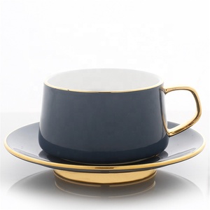 Nuovo stampo occidentale fancy nero tazza di <span class=keywords><strong>caffè</strong></span> e piattino con maniglia per il latte - Product Image 1