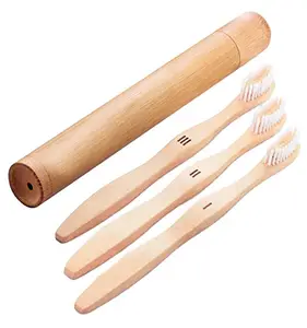 Custom OEM Free Laser Logo Round Handle Charcoal Bristles Bamboo Toothbrush Pack In Bamboo Case With Customized Logo