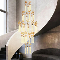 Bulle Salon De Luxe Cristal Colonne LED Lustre Simple Long pour High-Rise Villa Duplex Escaliers 3D Imprimé Moyen pour Hall