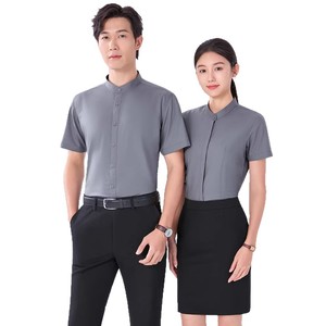 Chemise <span class=keywords><strong>Homme</strong></span> Noire en Polyester Viscose Spandex à Col Rond Manches Courtes <span class=keywords><strong>Blouse</strong></span>/Uniforme <span class=keywords><strong>de</strong></span> <span class=keywords><strong>Travail</strong></span> Blanche Coupe Ajustée pour Affaires - Product Image 6