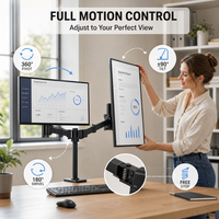 Support de moniteur double ergonomique à mouvement complet 360° avec ressort mécanique, réglage de la hauteur à arrêt libre et fixation par pince de bureau