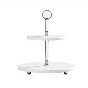 Support à gâteau à 2 niveaux en marbre avec cadre métallique, présentoir à desserts et cupcakes, plats de service de luxe pour buffet - Product Image 5