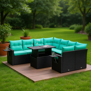 Black Poly <b>Rattan</b> Patio <b>Sofa</b> Set With Cushions 8 Seater Outdoor Garden Furniture Contemporary Design - Product Image 2