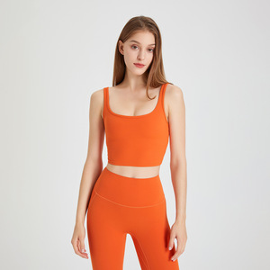 Débardeur de sport pour femme, dos en U, à double bretelle fine, extensible, coupe ajustée, avec coussinets intégrés, pour fitness et yoga, sans manches, style crop top, vente en gros - Product Image 1