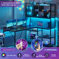 Bureau d'angle en L avec éclairage LED, bureau intégré avec hutch, bureau de travail