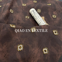 Sac à main rétro en tissu géométrique couleur café vieilli, broderie perlée faite à la main, résistant à l'abrasion, polyester/PU, style vintage pour filles