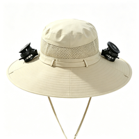 Chapeau de soleil en toile à large bord UPF50+ avec 2 ventilateurs de refroidissement rechargeables, maille respirante, coupe-vent, sangle de menton, protection UV, chapeau unisexe