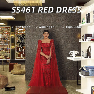 Dubai Luxury Evening Formal <strong>Gown</strong> Dress for Women Wine <strong>Red</strong> Arabic Burgundy High Cape Sleeves <strong>Sequined</strong> Beaded Crystal Decoration - Product Image 2