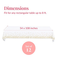 Nappes jetables à pois dorés 4pk 54x108 pouces nappe en plastique blanche pour les décorations de fiançailles et de baptême