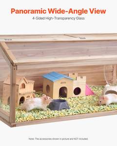 <span class=keywords><strong>Cage</strong></span> à hamster en bois d'acrylique durable, vue panoramique, ventilation, toit ouvrant pour hamsters nains, rats, cochons d'Inde - Product Image 5