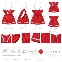 Robe de poupée personnalisée à manches volantées avec rayures rouges, décoration en dentelle florale blanche, tenue faite à la main pour poupée de simulation de 18 pouces, OEM