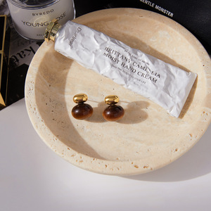 <b>Stud</b> <b>Earrings</b> Tiger Eye Ball Shape 18K Gold Plated Stainless Steel Geometric Design Fashion Jewelry - Product Image 4