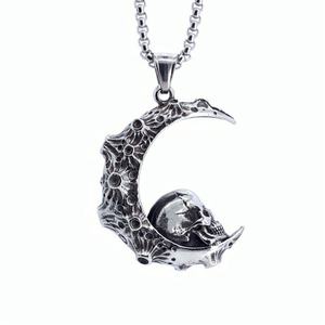 Wholesale Stainless Steel Vintage Gothic Necklace Moon Skull Biker Personalized Skull Casting Mens Pendant - Product Image 2