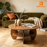 Table basse ronde moderne à double niveau avec panneaux latéraux incurvés en forme de D, pliable avec rangement pour salon, appartement, studio, salle de séjour
