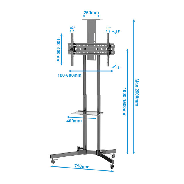 NBJOHSON Manufacturer TV Mobile Cart Floor Stand Wheels Moving TV Trolley with Camera Shelf