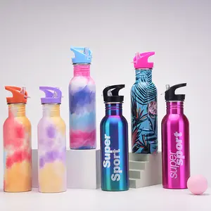 Wholesale Single-layer Stainless Steel Cup Tie-dyed Outdoor Travel Water Bottle With Straw Portable Hand-held Sports Mug