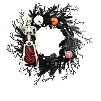 Couronne de fleurs séchées, couronne florale noire faite à la main pour la porte d'entrée, décoration murale pour la maison, ornement d'Halloween
