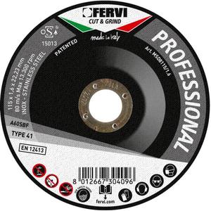 Disque de meulage professionnel Fervi 115 x 1,6 x 22,23 mm, coupe de métaux grossiers pour l'acier inoxydable - Product Image 1