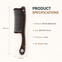 Peigne démêlant en bois d'acajou africain fait main à dents larges avec incrustation de nacre, personnalisable avec logo, vente en gros OEM