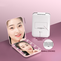 Smart Double-Sided 2x Magnifying Personalized Cosmetic Mirror Foldable LED Light-Up Pocket Mirror for Makeup
