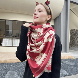 Sciarpa 190*62cm natalizia rossa lunga in poliestere a forma di coniglietto e papillon scialle autunno e inverno sciarpe con nappine a doppia faccia da donna - Product Image 3