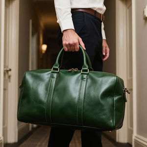 Bolso de fin de semana de cuero de grano superior verde personalizado retro, bolsa de viaje producida por el fabricante, bolsa de lona de cuero duradera para viajes de negocios - Product Image 3