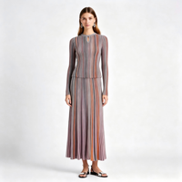 Ensembles jupe 2 pièces tendance pour femmes – Collection Automne 2026 – Robe pull rayée décontractée en maille – Tenues de voyage et de détente – Vêtements d'hiver