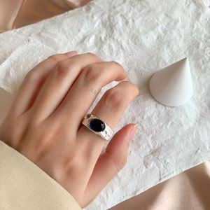 Dylam Grandiose Female Rock and Rock <b>Silver</b> Open <b>Ring</b> Blue Stone <b>Adjustable</b> Size Sterling <b>Silver</b> 925 Finger Chunky Lava <b>Rings</b> - Product Image 5