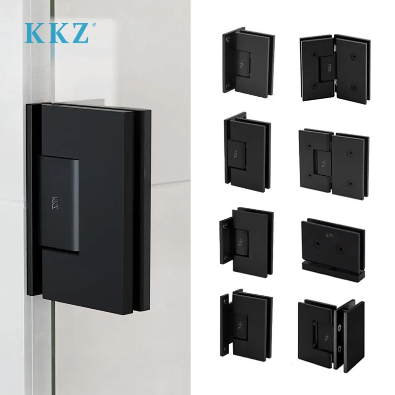 KKZ Baixo Preço Barato Chuveiro Vidro Para Vidro Wall Mount Aço Inoxidável 304 Heavy Duty Quadrado Ângulo Direito Matte Preto Dobradiças Da Porta