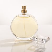 Flacon de parfum minimaliste en verre transparent rond et plat, vide, avec bouchon en acrylique, 30 ml, 50 ml, 100 ml, classique