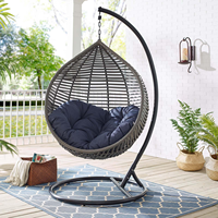 Fauteuil suspendu en rotin PE de style nid d'oiseau, imperméable, pour jardin extérieur, avec coussin en tissu sur mesure, 1 place