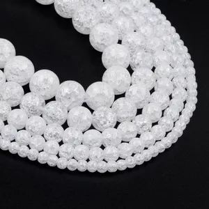 Wholesale Natural Stone 6 8 10mm White Cracked Crystal Round Loose Stone Beads For Jewelry Diy Making