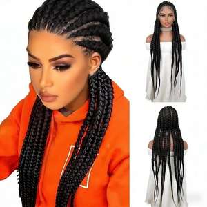 Nouvelle perruque tressée <span class=keywords><strong>africaine</strong></span> en dentelle complète, modèle 2026, <span class=keywords><strong>tresses</strong></span> synthétiques tressées à la main, style protecteur pré-coiffé, perruque bohème - Product Image 1