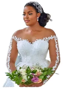 New Bridal 2023 cong khiêm tốn màu trắng tinh khiết ren ảnh thật phi Wedding Dress đối với phụ nữ trắng bóng gowns Wedding Dresses